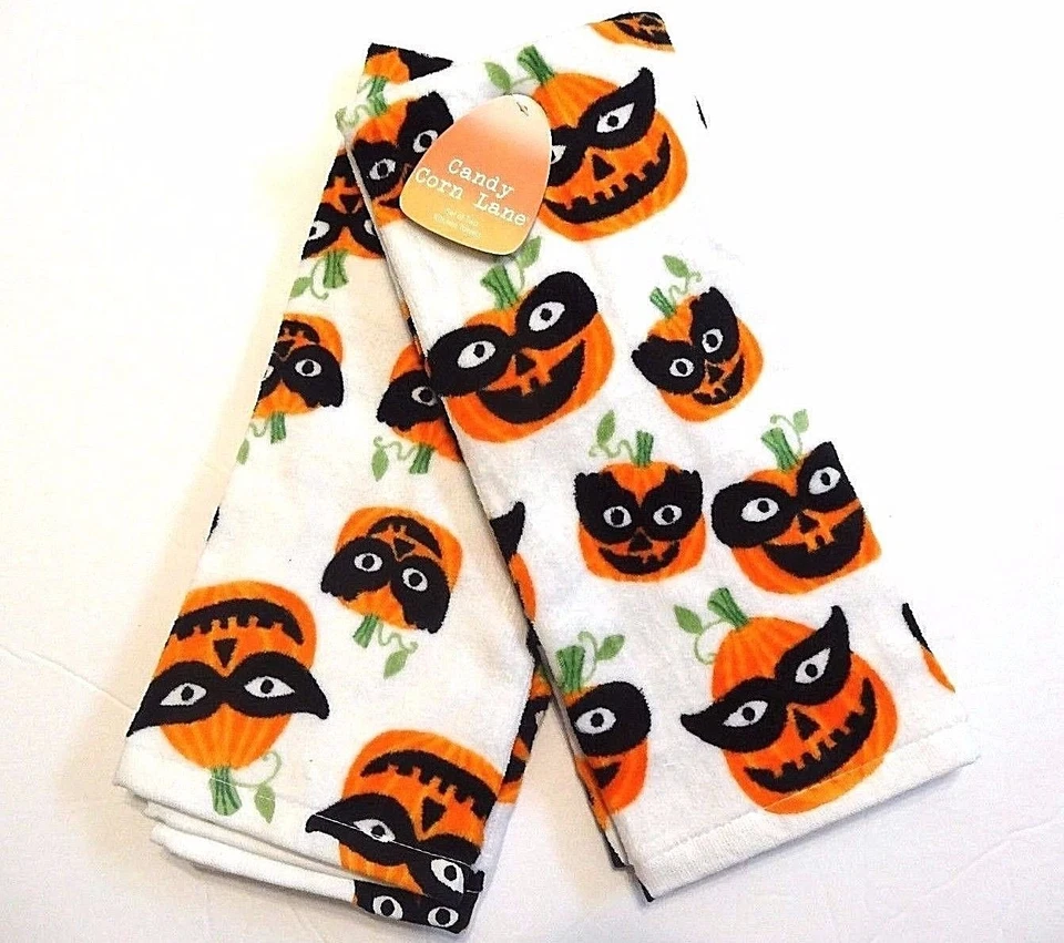 Кухонные полотенца Candy Corn Lane Jack-O-Lantern маска для вечеринки на Хэллоуин 2 шт. тыква - Изображение 1 из 1