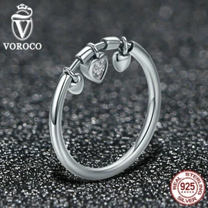 Anello Argento Sterling 925 Voroco Taglia 6-9 Cuori Zirconia Matrimonio Donna Gioielli - Foto 1 di 12