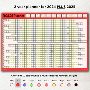 2024 PLUS 2025 (2 años) Planificador de pared calendario 13 colores 4 tallas (enrollado/plegado) - Imagen 1 de 15