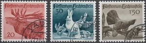 Liechtenstein 1. Jagdserie 1946 Mi.Nr. 249-51 gestempelt Mi.Wert 30 € (B265) - Bild 1 von 2