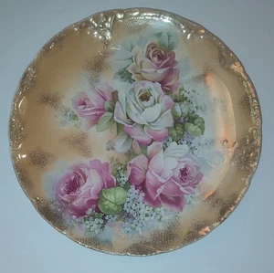 Vintage Floral Porcelain Plate Hand Painted 8 Inches Gold - Picture 1 of 2