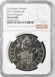 2017 Great Britain £5 Queen's Beasts Lion Of England NGC MS69 DPL - Picture 1 of 2