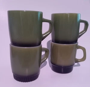 Vintage Fire King Mug Set (4) Avocado Green w/ black bottom - Picture 1 of 8