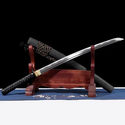 Japanese Samurai Sword Wakizashi 1045 Carbon Steel with Lacquered Wood Saya - Image 1 of 4