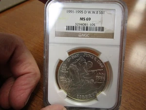 United States Commemorative Silver Dollar 1991-1995-D World War Two NGC MS69 - Picture 1 of 2