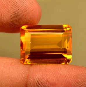 19.80 Ct Natural Orange Yellow Citrine Certified Emerald Cut Loose Gemstone - Picture 1 of 5