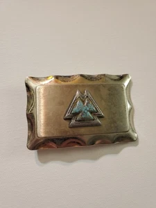 vintage NATIVE AMERICAN belt buckle ARROWHEADS western INDIAN chrome cowboy 3X2" - Picture 1 of 5