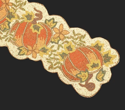 Fall Pumpkin Table Runner Harvest Beads Table Runner Halloween Tableware 13X36In - Image 1 of 4