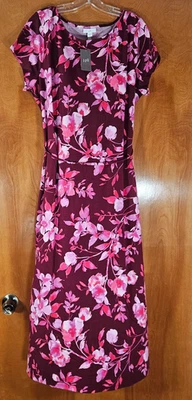 J. Jill Womens Cap Sleeve Maxi Dress Red Pink Floral Tie Waist Size Large NWT - Image 1 of 4