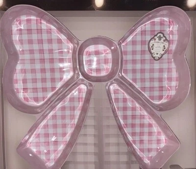 SHABBY CHIC MELAMINE PINK GINHAM BOW 16"x15" SERVING TRAY NWT - Image 1 of 4