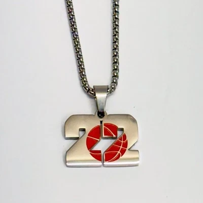 Collar colgante número #22 baloncesto encanto con cadena de cable de acero inoxidable de 22" Foto 1 de 2