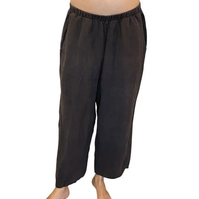 Flax Pants Wide Leg Gray Flowy Lagenlook Casual Hippie Linen Artsy Size Small - Image 1 of 4