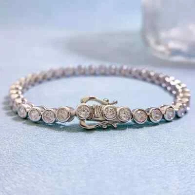 15CT Round Cut Lab-Created Diamond Bezel Set Tennis Bracelet 14K White Gold Over - Image 1 of 4