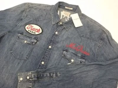 NUEVO CON ETIQUETAS LUCKY BRAND Denim Perla Snap Camisa Western McGraw "Truck Yeah" Talla: XL Foto 1 de 4