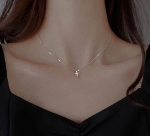 Tiny Cross Pendant 925 Sterling Silver Chain Necklace Womens Jewellery Gifts Hot - Picture 1 of 6
