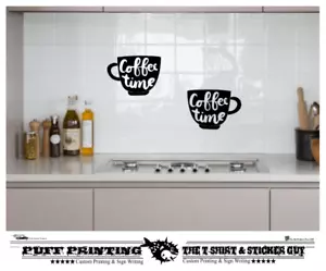 2 Cups Tea Kitchen Wall Stickers Vinyl Art Decals Coffe3 Diner Hearts DIY Love - Picture 1 of 2