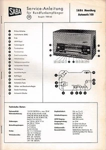 Manual de servicio para Saba Meersburg Automatic 100  - Imagen 1 de 1