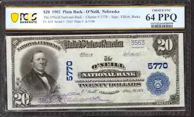 1902 $20 NATIONAL BANKNOTE CURRENCY FR.659 O'NEILL NEBRASKA PCGS CU 64 PPQ (563) - Image 1 of 2