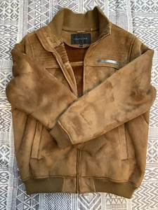 SEAN JOHN G - III Apparel Sz LG Brown/Tan Zip Up Suede Full Fur Lining Jacket - Picture 1 of 9