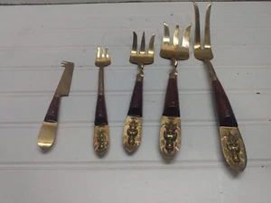 Siam Thailand Brass Buddha Flatware Tongs Spatula Knife Server Cutlery Set - Picture 1 of 7