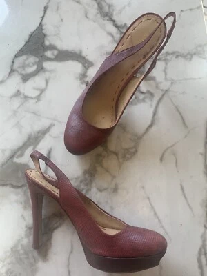 NINE WEST 100% Leather Slingback Platform Stiletto/Reddish Brown Snake Motif-11M - Image 1 of 4