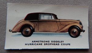 MOTOR CARS (coloured) ARMSTRONG SIDDELEY HURRICANE VINTAGE KELLOGGS CARD 1949