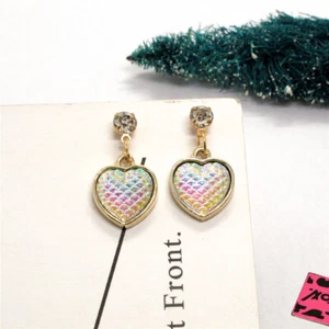 New AB Bling Cute Heart Mermaid Fish Scale Fashion Women Stand Jewelry Earring - Picture 1 of 4