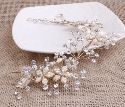 Diamante Bridal Accessories Crystal Blossom Wedding Hair Vine Pearls Hair Halo - Image 1 of 2