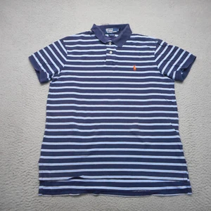 Ralph Lauren Polo Shirt Mens Large Blue Orange Pony Striped Custom Fit Golf - Picture 1 of 13