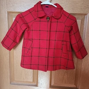 Abrigo baby gap rojo ventana a cuadros mezcla de lana capa columpio niño pequeño talla 4 años - Imagen 1 de 8