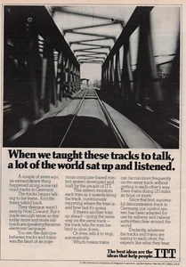 1981 Vintage Print Ad ITT When we teach these tracks to talk, the world sat up - Bild 1 von 2