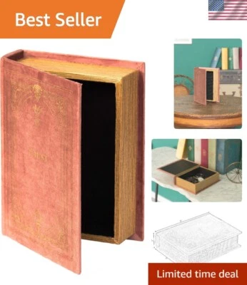 Antique Brown Book Box - Stackable Wooden Trinket Storage with Fabric Lining - Image 1 of 4