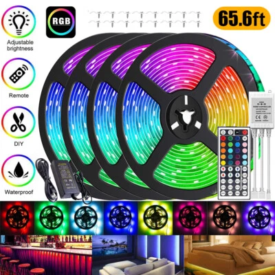 66FT Flexible 2835 RGB LED Strip Light Remote Fairy Light Room Party Waterproof - Image 1 of 4