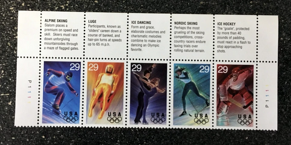 USA1994 #2807-2811a 29c Winter Olympics - Selvage Block Plate Strip of 5  Mint - Image 1 of 1