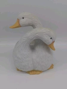Vintage White Ceramic Bisque Planter Double Swans Ducks Geese Spring Love  - Picture 1 of 14