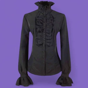 GUÍA BONITA Blusa Victoriana Loto Volantes Cuello Alto Pirata Poeta Top S 3C - Imagen 1 de 13