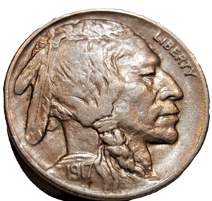 1917-P Buffalo Nickel AU-UNC Full Horn Very High Grade - Picture 1 of 4