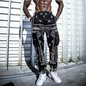 Men Trousers Fashion Bandanna Streetwear Hip Hop Printed Cargo Pants Sweatpants