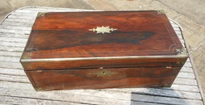 Vintage large brass inlaid writing slope, rosewood, 1850's? restoration 51x25x18 - Picture 1 of 21