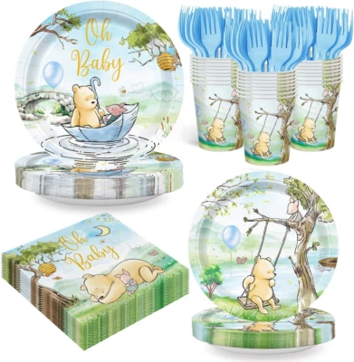 120pcs Winnie Plates Baby Shower Pooh Napkins Classic Bear Decorations Paper ... - Image 1 of 4