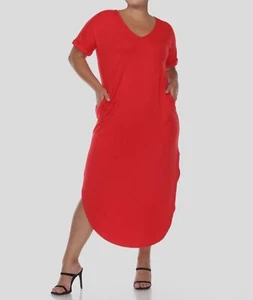 White Mark Women's Red V Neck Short Sleeve A Line Dress Plus Size 2XL - Picture 1 of 4