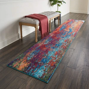 Nourison Celestial Red/Blue Atlantic 2'2" x 10' Area -rug, Contemporary, Abst... - Picture 1 of 7