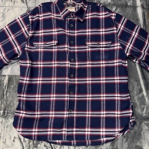Jachs Men’s Thicker Plaid Flannel Button Up Shirt Navy Blue Red White Size XXL - Picture 1 of 14