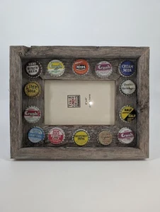 Vintage Bottle Cap Crush Beverage Soda wooden frame 4 X 6 picture GUC Rustic - Picture 1 of 16