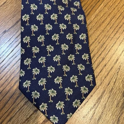 Tommy Bahama Hombre Cuello Corbata Isla Palmera Tropical Azul Marino 100% Seda Foto 1 de 4