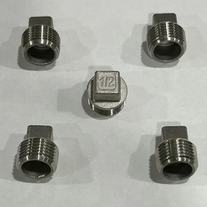 1/2” Threaded NPT Stainless Steel Square Head Plug Industrial Fitting LOT Of 5 - Picture 1 of 7