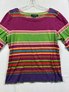 Blusa Camisa Top Lauren Ralph Lauren Petite Grande PL Manga 3/4 Colorida - Imagen 1 de 11