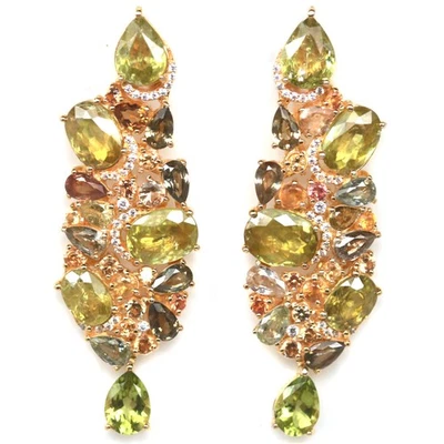 Ohrringe 925 Sterling Silber grüne Sphene, Turmalin, Saphir & Zirkon - Bild 1 von 4