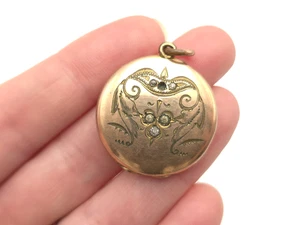 Antikes signiertes rundes Medaillon goldgefüllt viktorianisch floral filigran Paste Stein - Bild 1 von 14