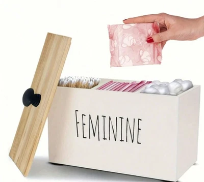 Caja de almacenamiento de tampones de madera rústica 1 pieza - Organizador de tapa para mostradores de baño - NUEVO Foto 1 de 4